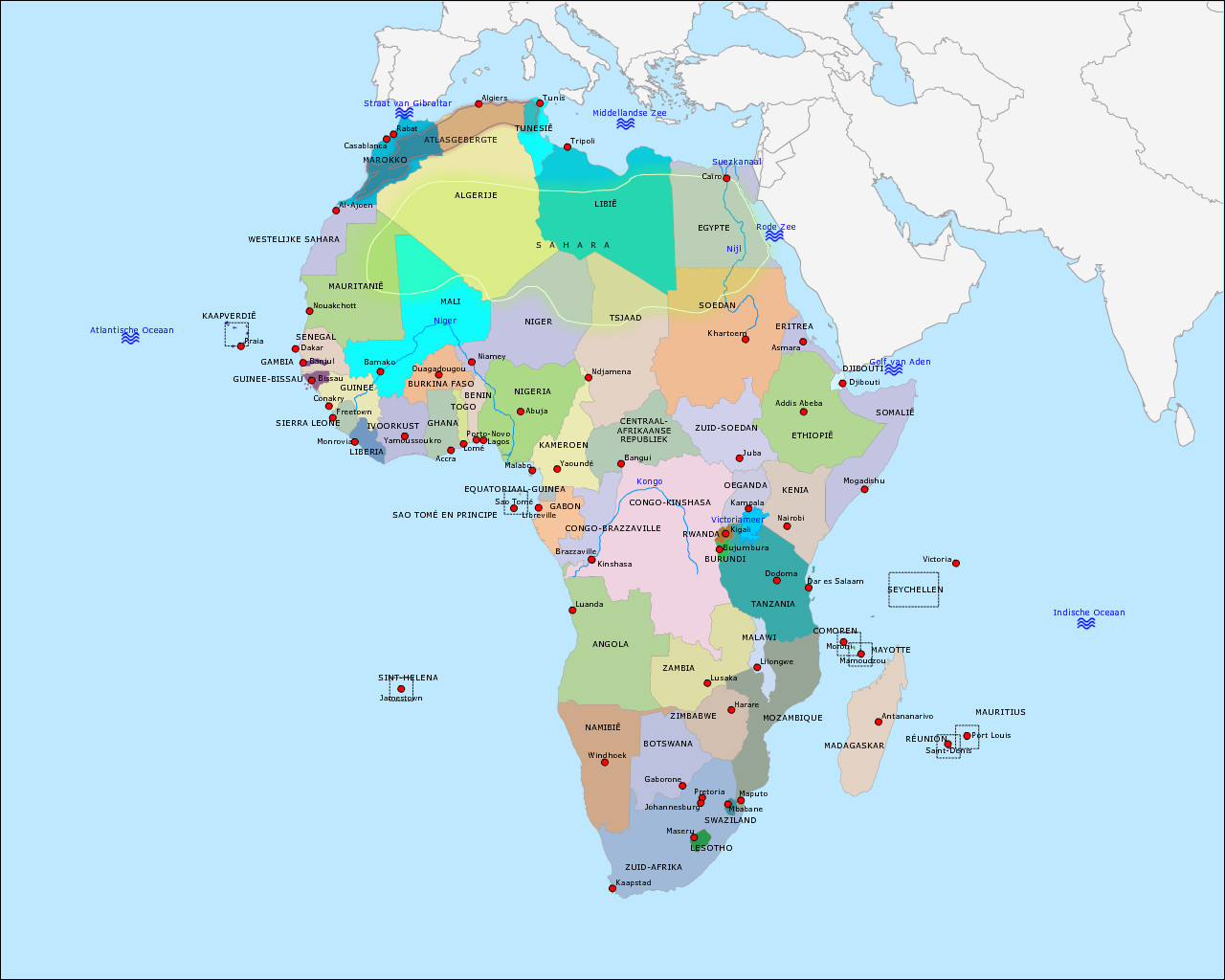 Topografie Kaart Zuid Afrika - Vogels