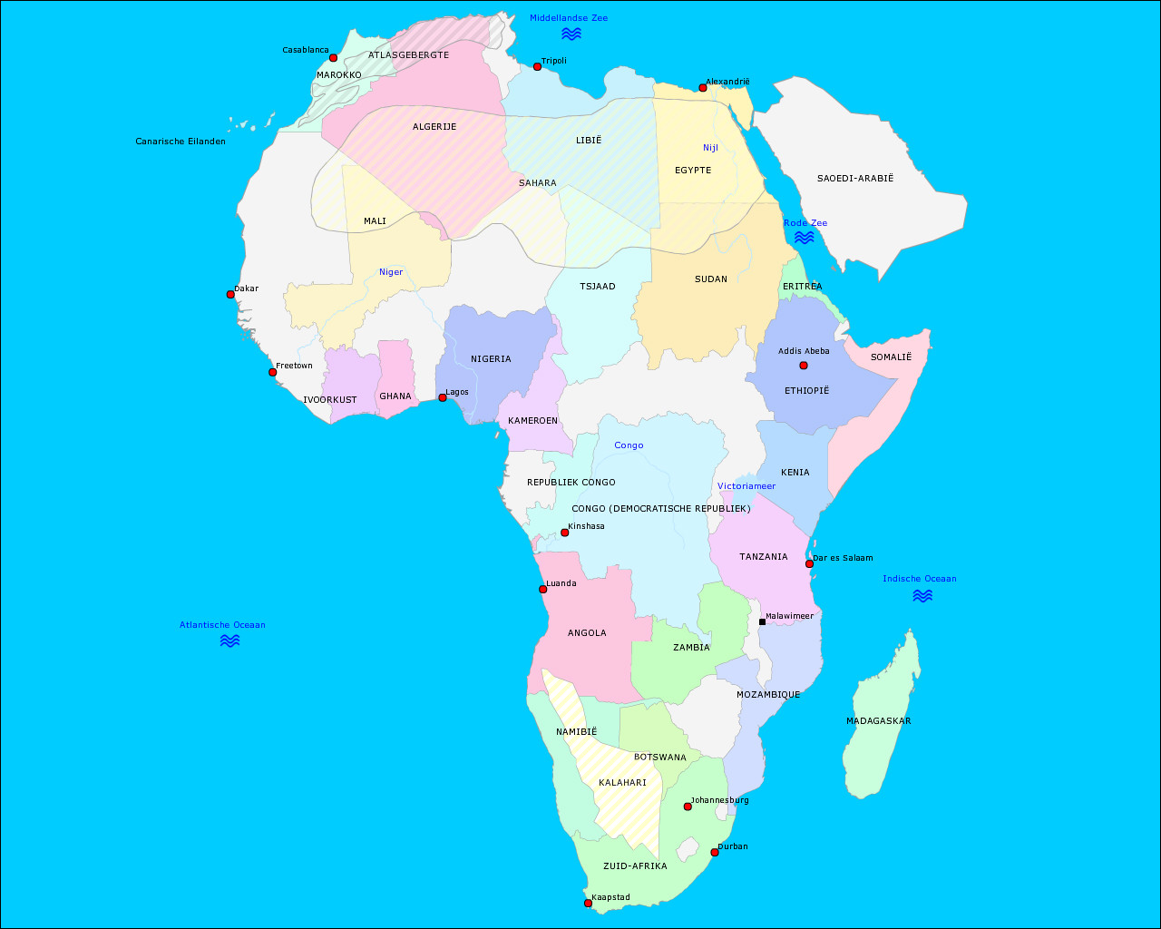 Kaart Afrika Nederlands - Vogels