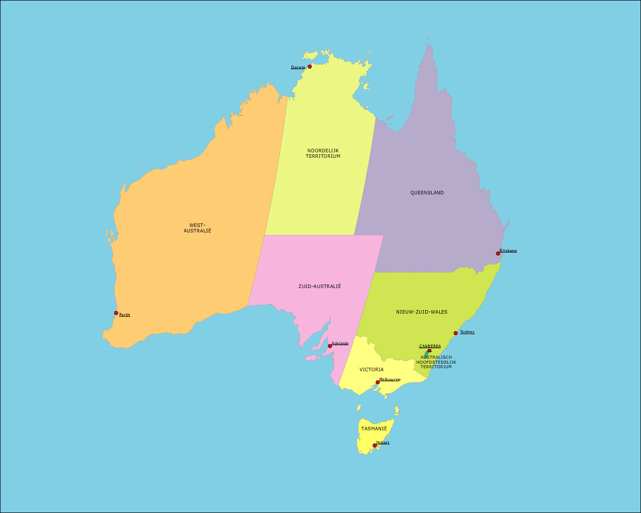 Topografie Australië Staten En Hoofdsteden | Www.Topomania.Net