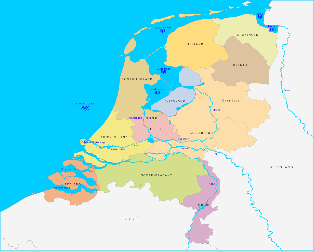 Topografie Grote rivieren en wateren van Nederland | www.topomania.net