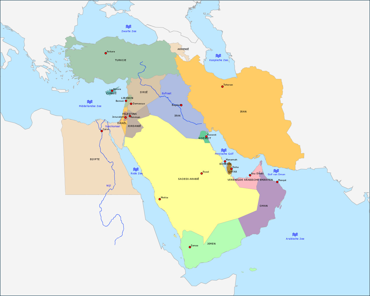 Topografie Midden-Oosten | Www.Topomania.Net