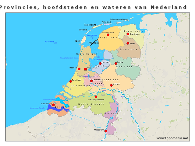 Topografie Provincies, hoofdsteden en wateren van Nederland | www ...