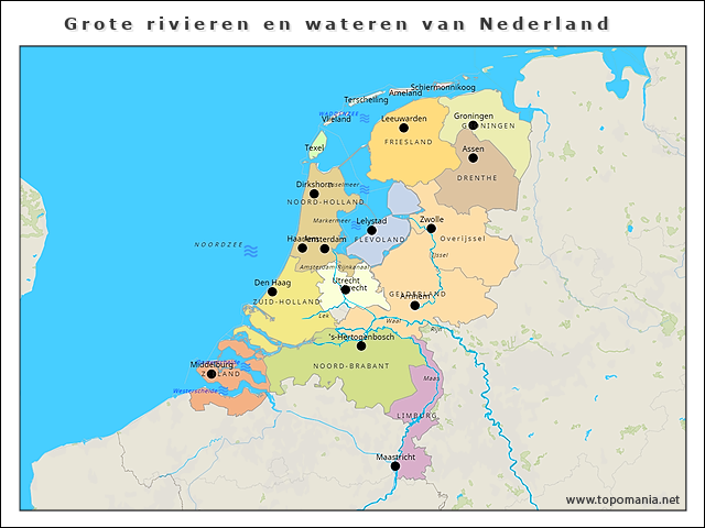 Topografie Grote rivieren en wateren van Nederland | www.topomania.net