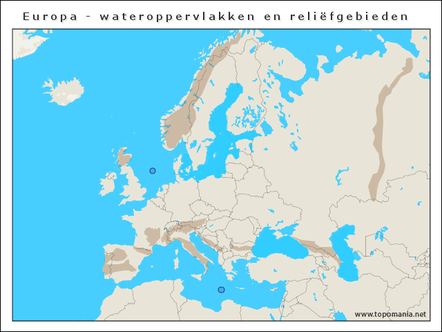 europa-wateroppervlakken-en-reliefgebieden