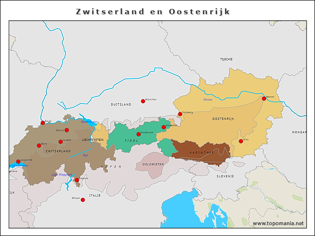 Topografie Zwitserland en Oostenrijk | www.topomania.net
