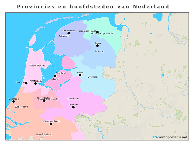 Topografie Provincies en hoofdsteden van Nederland | www.topomania.net