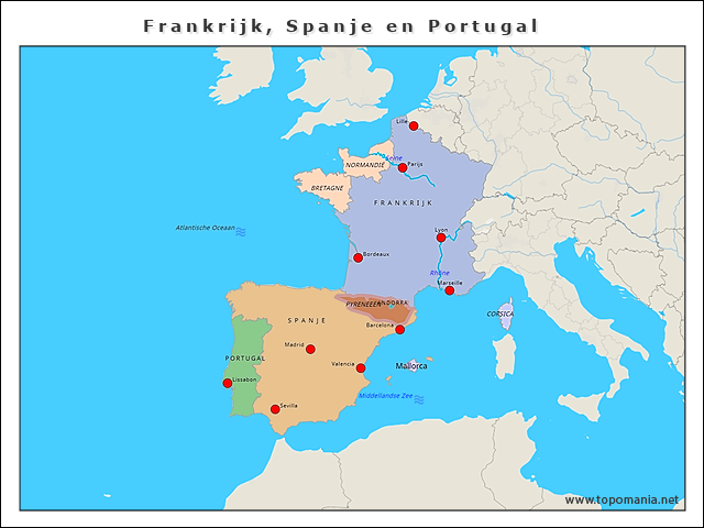 Topografie Frankrijk, Spanje en Portugal | www.topomania.net