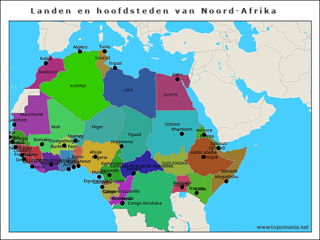 Topografie Landen en hoofdsteden van Noord-Afrika | www.topomania.net