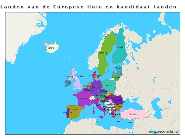 Topografie Landen van de Europese Unie en kandidaat-landen | www