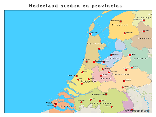 Topografie Nederland steden en provincies | www.topomania.net