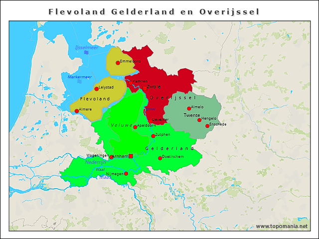 Topografie Flevoland Gelderland en Overijssel | www.topomania.net