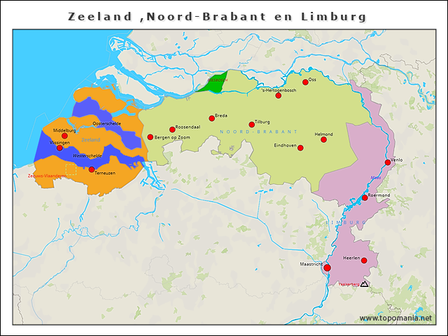 Topografie Zeeland ,Noord-Brabant en Limburg | www.topomania.net