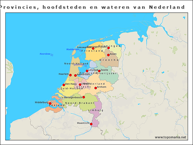 Topografie Provincies, hoofdsteden en wateren van Nederland | www