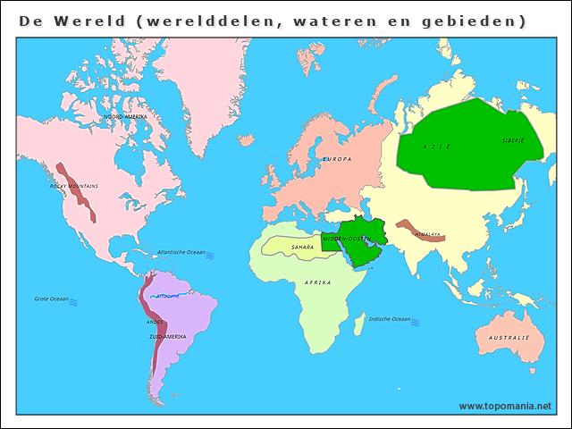 Topografie De Wereld (werelddelen, wateren en gebieden) | www.topomania.net