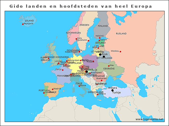 Topografie Gido landen en hoofdsteden van heel Europa | www.topomania.net