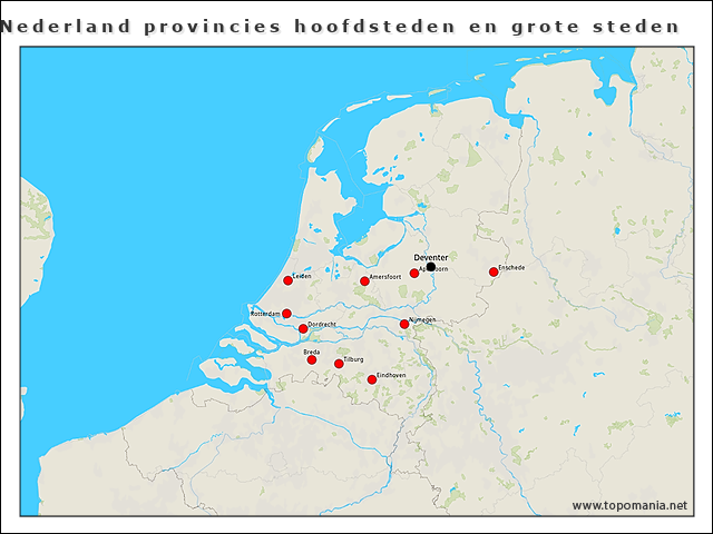 Topografie Nederland provincies hoofdsteden en grote steden | www