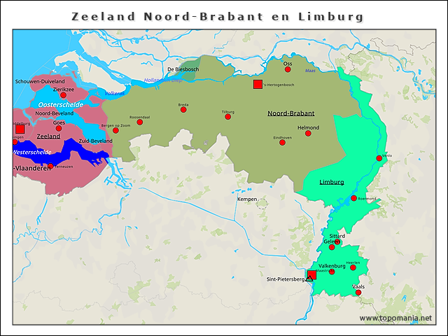 Topografie Zeeland Noord-Brabant en Limburg | www.topomania.net