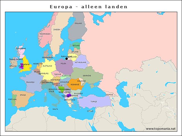 Topografie Europa - alleen landen | www.topomania.net