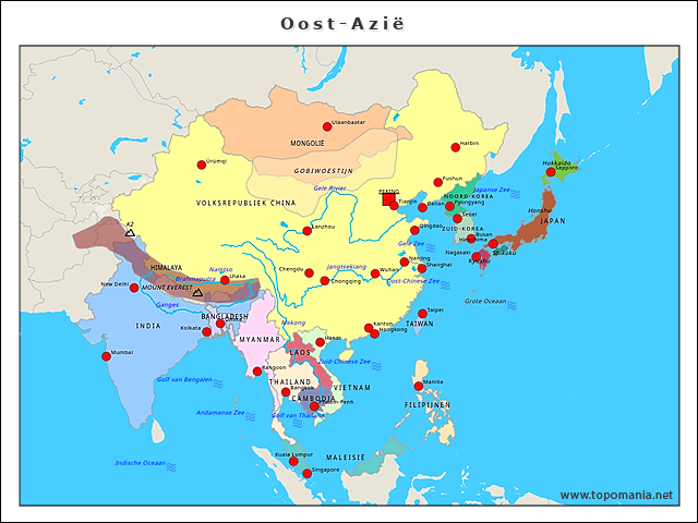 Topografie Oost-Azië | www.topomania.net