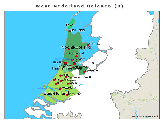 Topografie West-Nederland Oefenen (B) | www.topomania.net