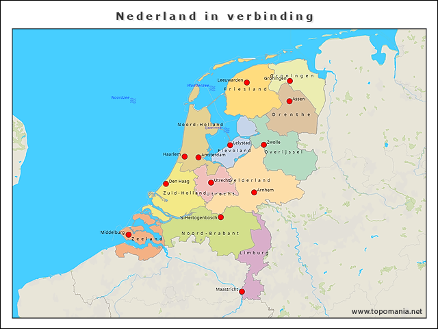 Topografie Nederland provincies en hoofdsteden | www.topomania.net