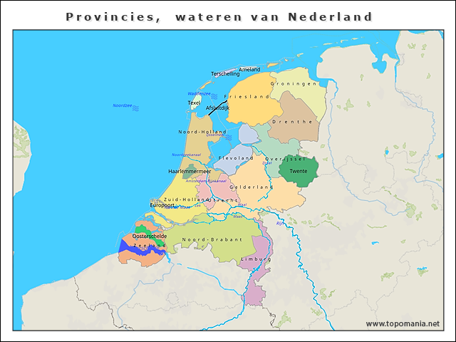 Topografie Provincies, wateren van Nederland | www.topomania.net