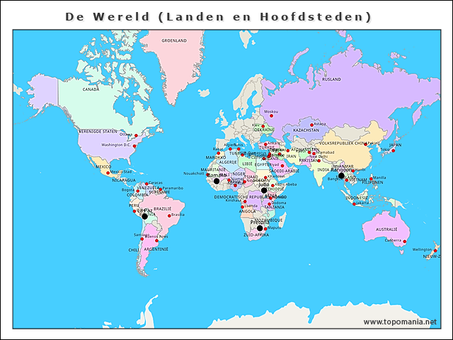 Topografie De Wereld (Landen en Hoofdsteden) | www.topomania.net