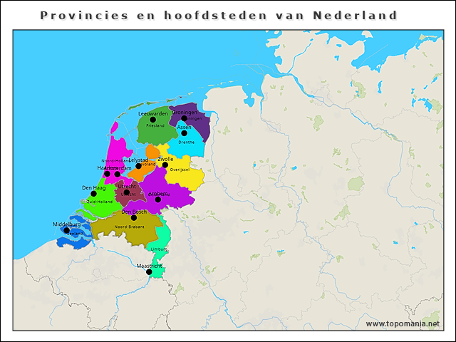 Topografie Provincies en hoofdsteden van Nederland | www.topomania.net