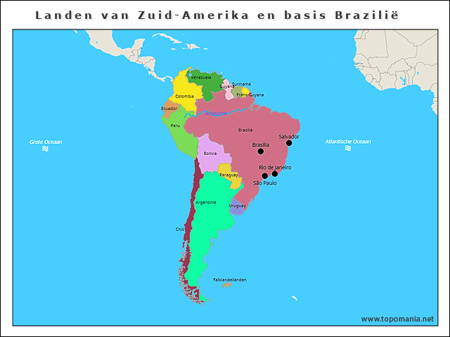 Topografie Landen van Zuid-Amerika en basis Brazilië | www.topomania.net
