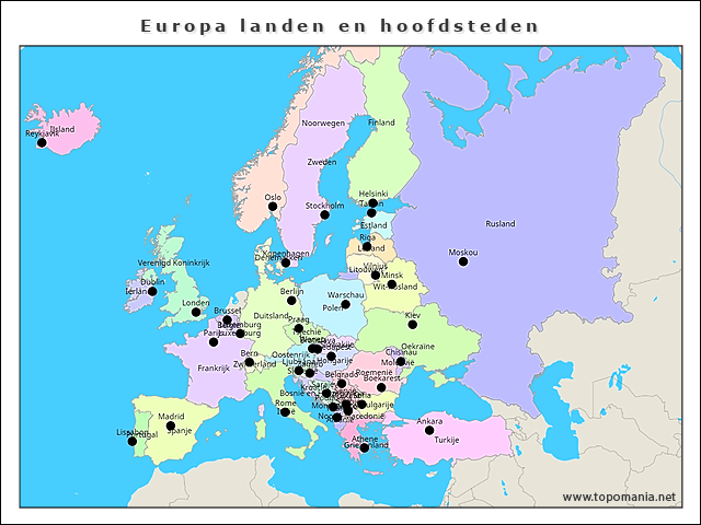 Topografie Europa landen en hoofdsteden | www.topomania.net