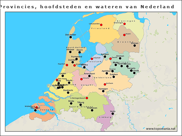 Topografie Provincies Hoofdsteden En Wateren Van Nederland Www 