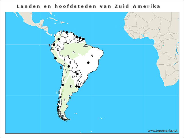 Geography Landen en hoofdsteden van Zuid-Amerika | www.topomania.net