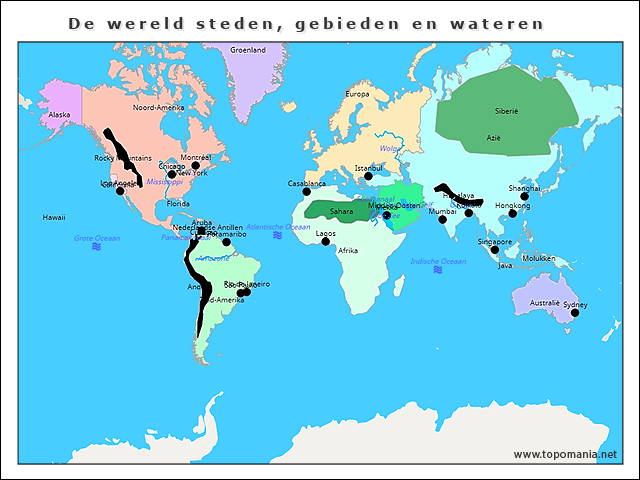 Topografie De wereld steden, gebieden en wateren | www.topomania.net