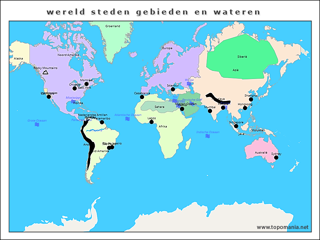 Topografie wereld steden gebieden en wateren | www.topomania.net