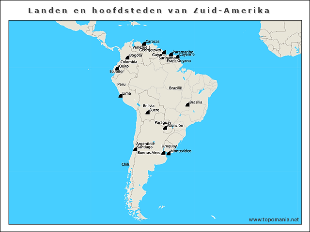Geography Landen en hoofdsteden van Zuid-Amerika | www.topomania.net
