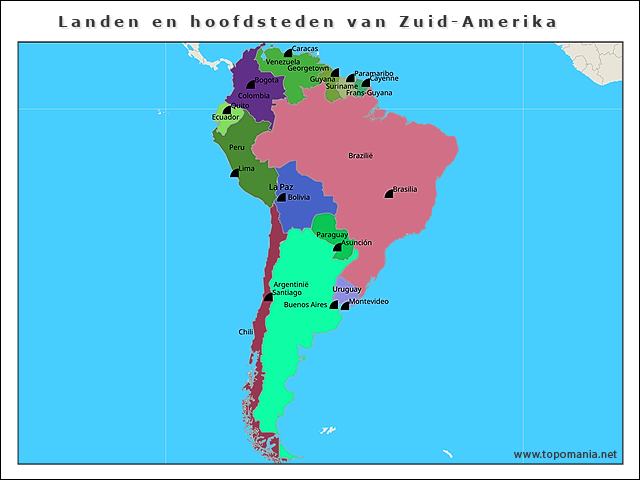 Topografie Landen en hoofdsteden van Zuid-Amerika | www.topomania.net