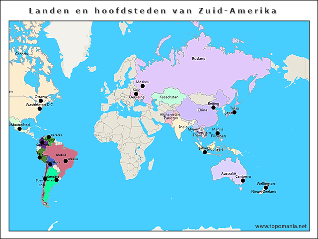 Topografie Landen en hoofdsteden van Zuid-Amerika | www.topomania.net