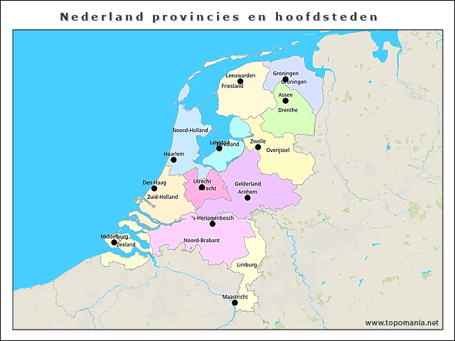 Topografie Nederland provincies en hoofdsteden | www.topomania.net