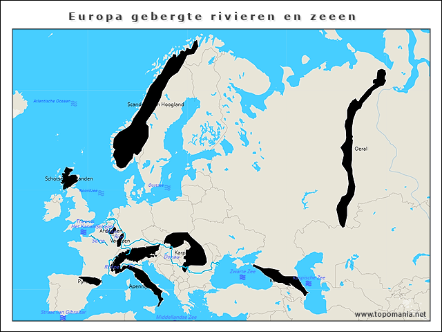 Topografie Europa gebergte rivieren en zeeen | www.topomania.net