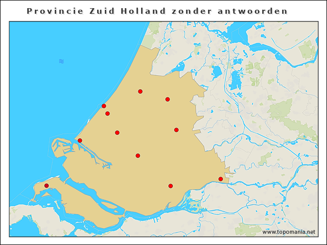Topografie Provincie Zuid Holland zonder antwoorden | www.topomania.net