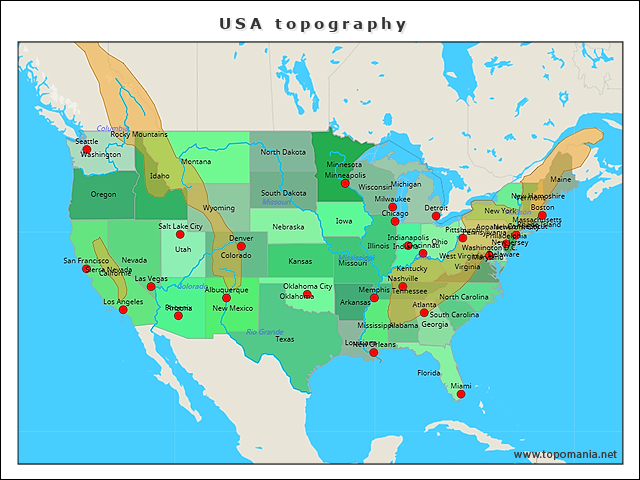 Topografie USA topography www topomania net - Poster (640x480) 199074 