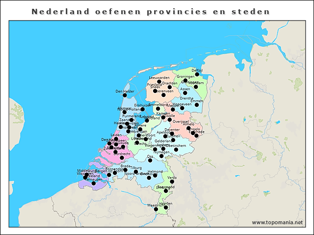 Topografie Nederland oefenen provincies en steden | www.topomania.net