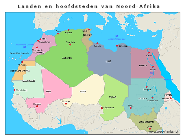 Topografie Landen En Hoofdsteden Van Noord Afrika Www topomania