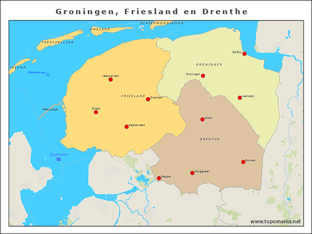 Topografie Groningen, Friesland en Drenthe | www.topomania.net