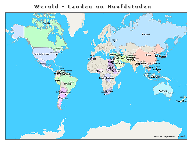 Topografie Wereld - Landen en Hoofdsteden | www.topomania.net
