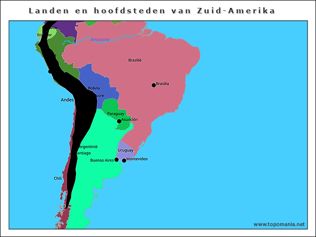 Topografie Landen en hoofdsteden van Zuid-Amerika | www.topomania.net