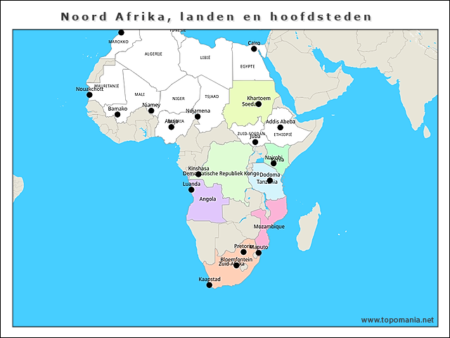Topografie Afrika, landen en hoofdsteden | www.topomania.net