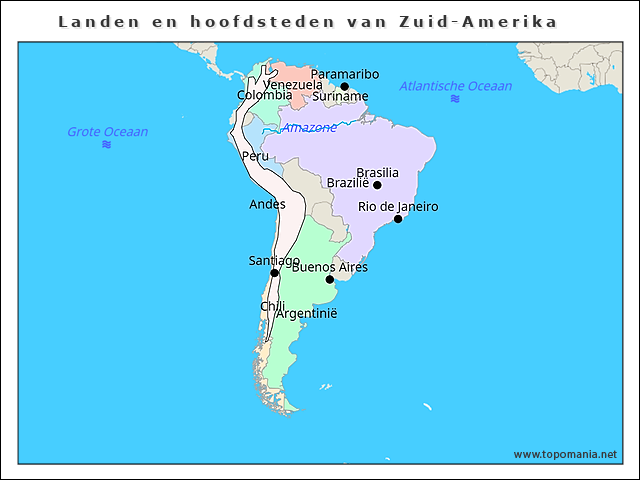 Topografie Landen en hoofdsteden van Zuid-Amerika | www.topomania.net