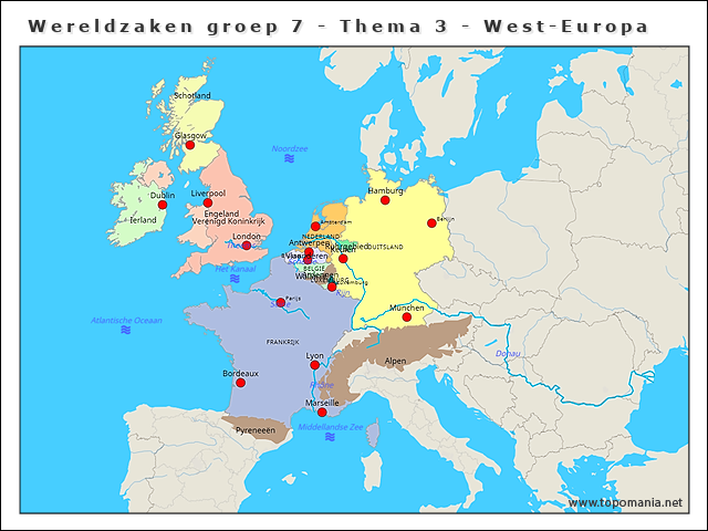 Topografie Wereldzaken groep 7 - Thema 3 - West-Europa | www.topomania.net