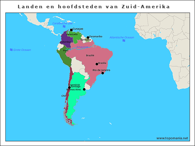 Topografie Landen en hoofdsteden van Zuid-Amerika | www.topomania.net